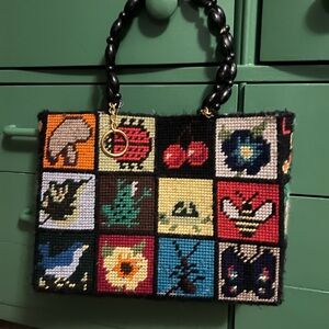 Columbia Minerva Vintage Needlepoint Tote Bag Bob Miller Ecology Insects